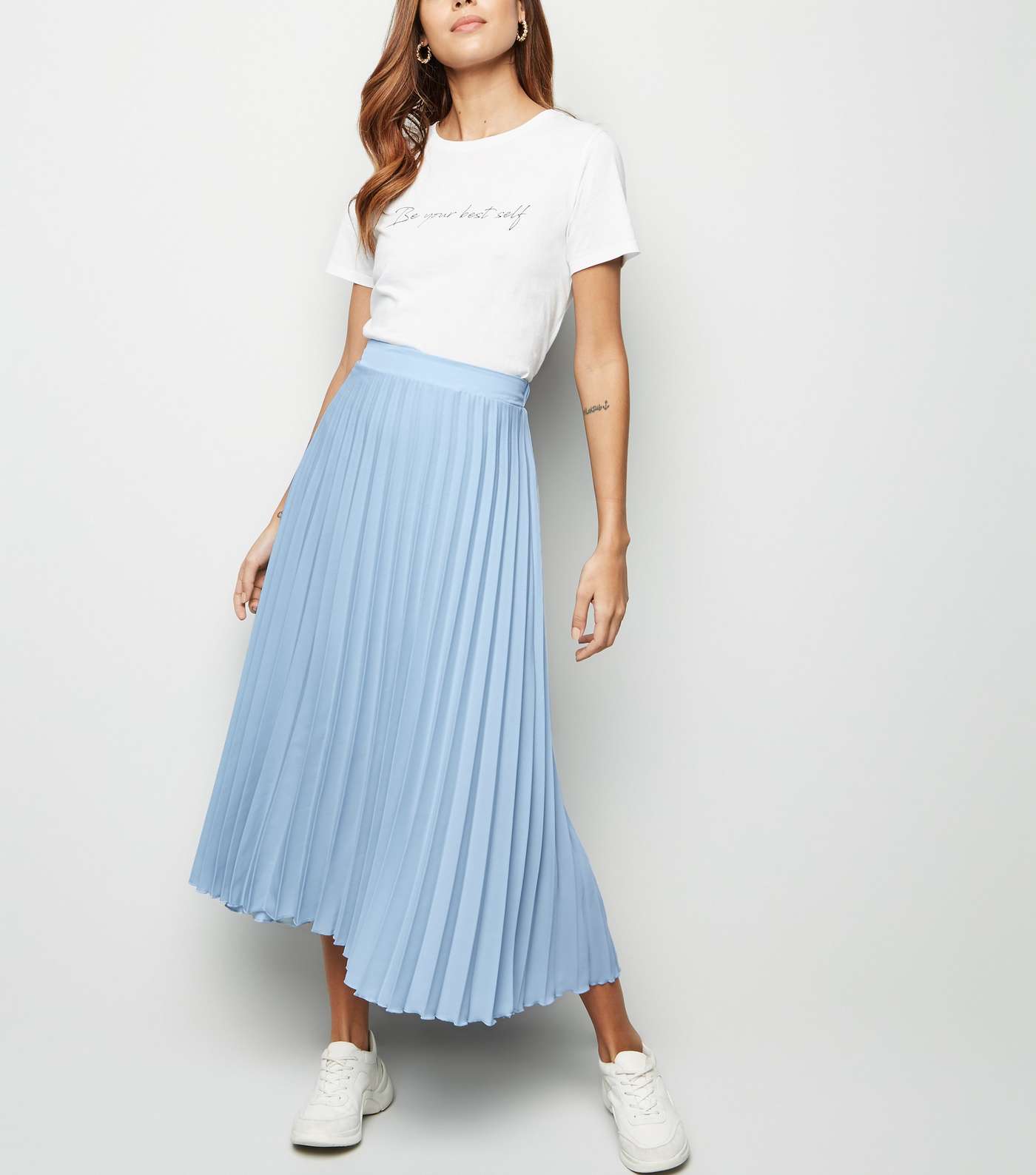 Pale Blue Pleated Midi Skirt 