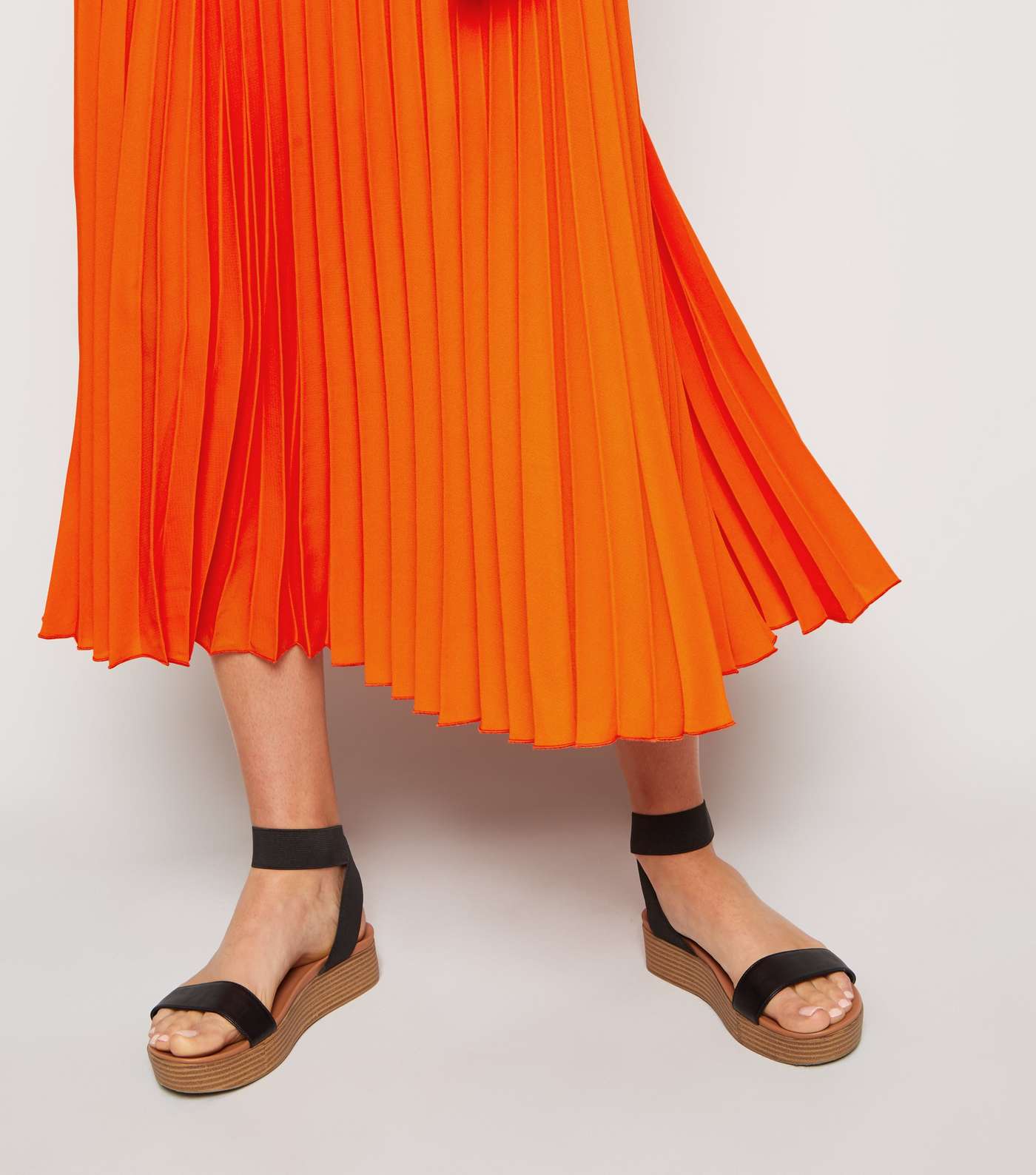 Bright Orange Neon Pleated Midi Skirt  Image 5