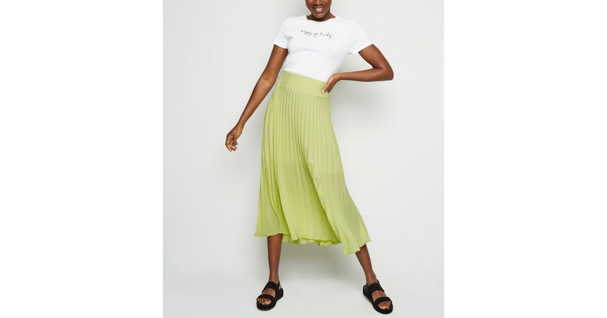 Yellow Neon Pleated Midi Skirt | New Look