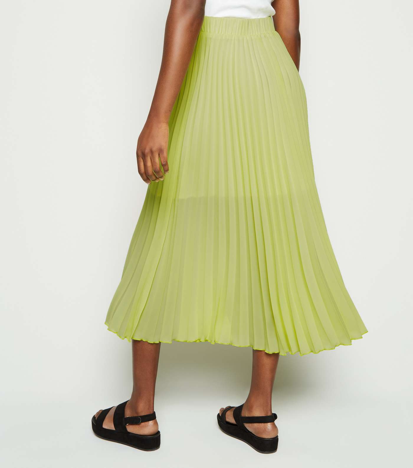 Yellow Neon Pleated Midi Skirt  Image 3