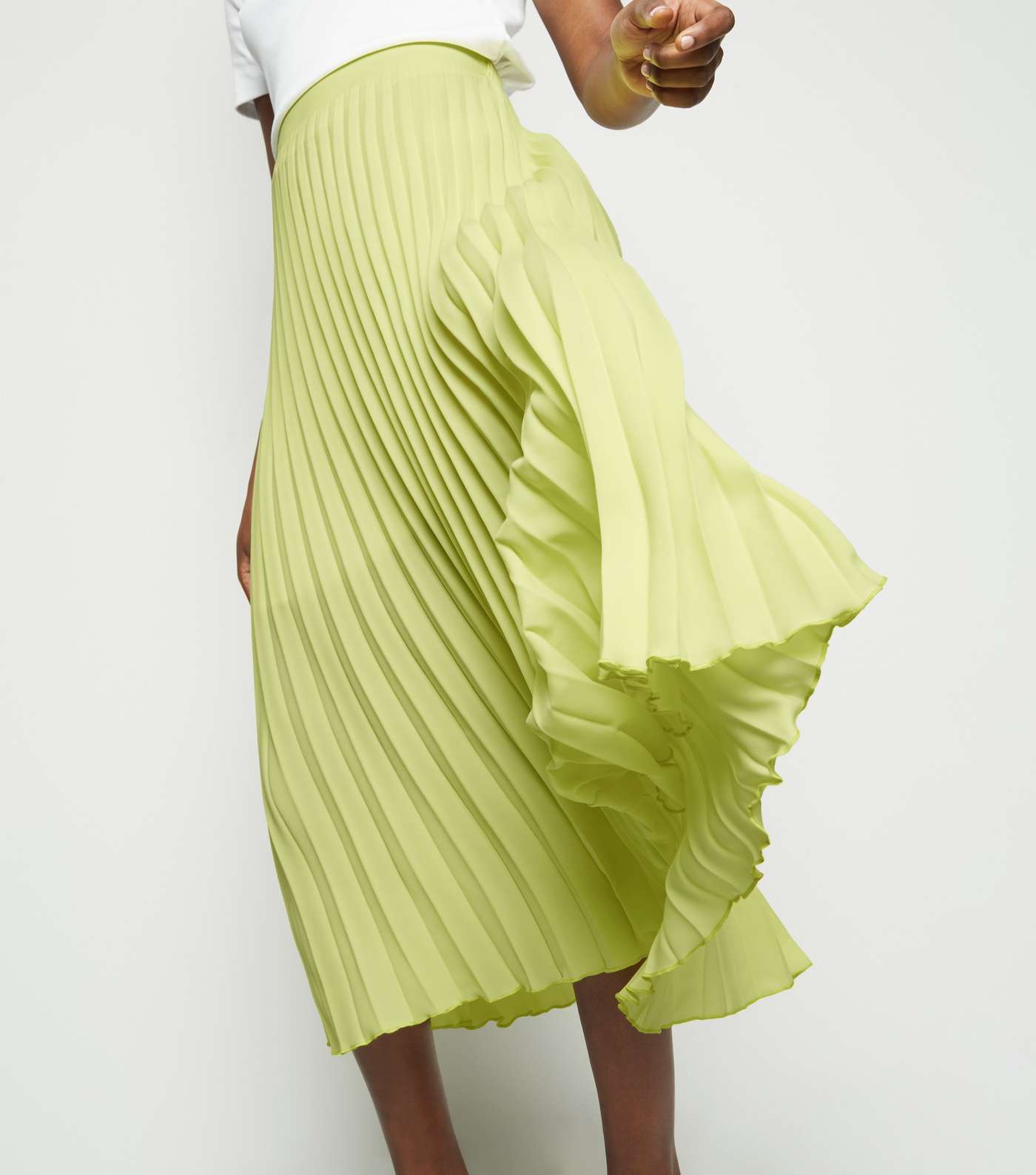 Yellow Neon Pleated Midi Skirt  Image 5