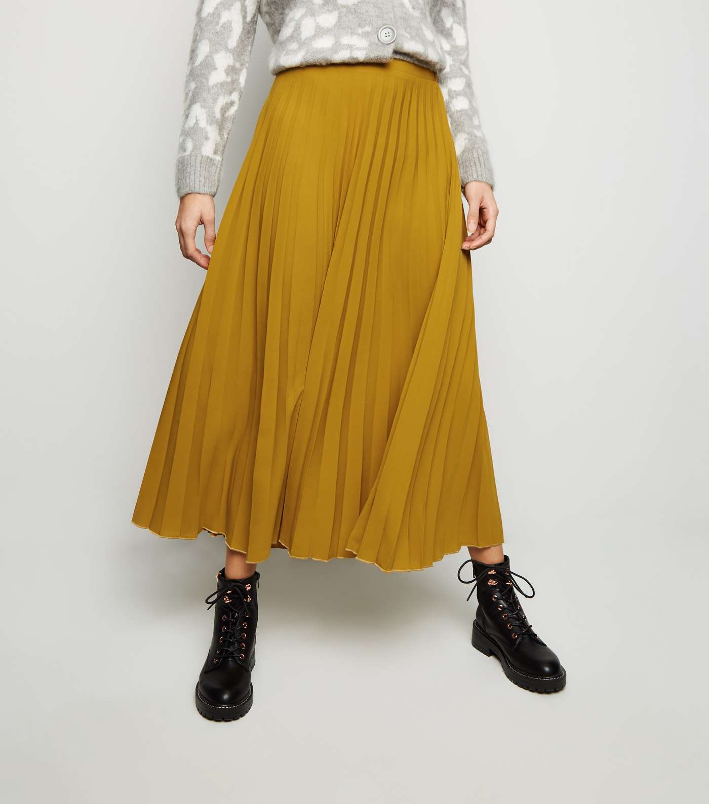 Mustard Pleated Midi Skirt  Image 2
