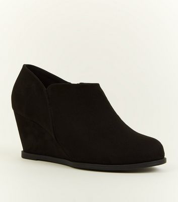 Black Suedette Wedge Heel Shoe Boots 