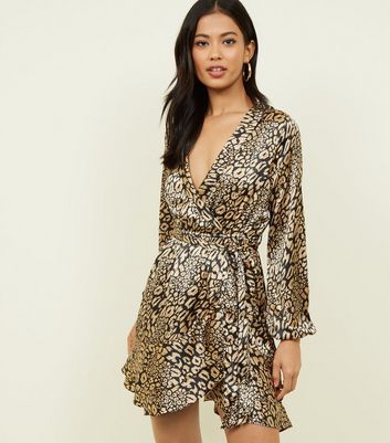 leopard print frill wrap dress