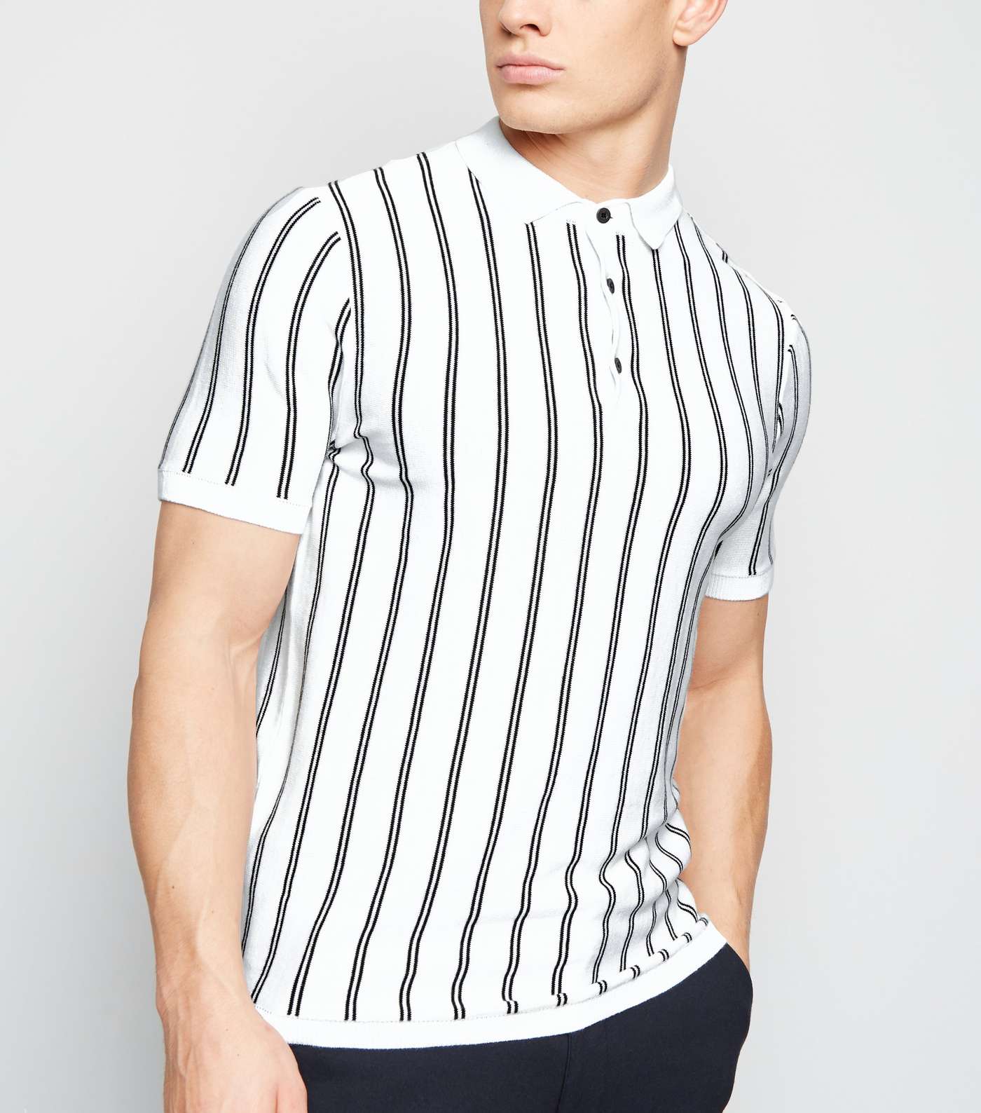 Off White Vertical Stripe Polo Shirt