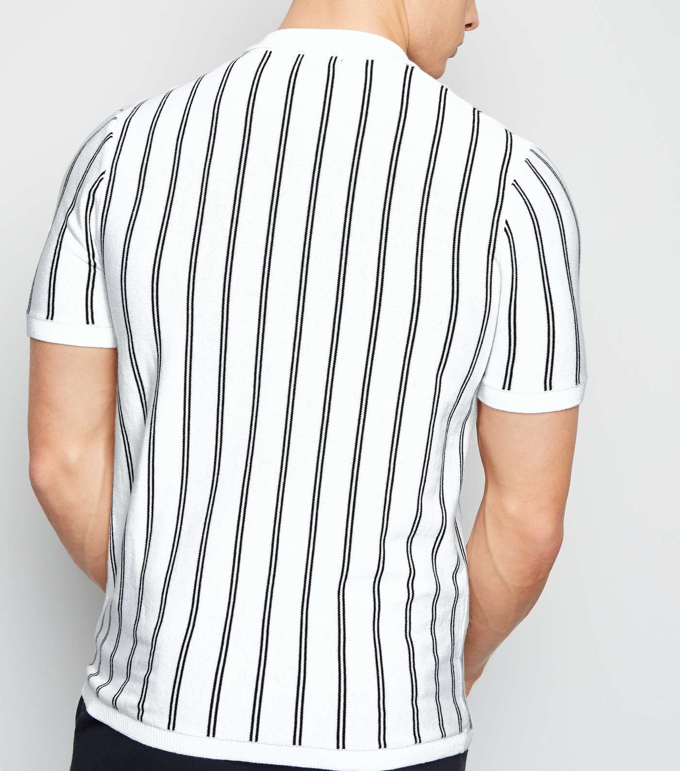 Off White Vertical Stripe Polo Shirt Image 3
