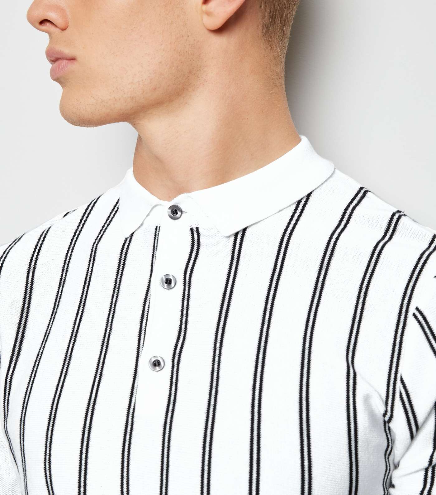 Off White Vertical Stripe Polo Shirt Image 5