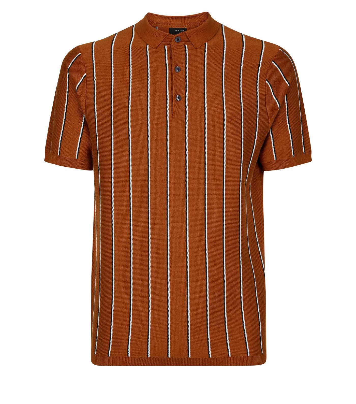 Tan Vertical Stripe Polo Shirt Image 4