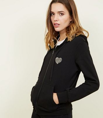 black hoodie with leopard print