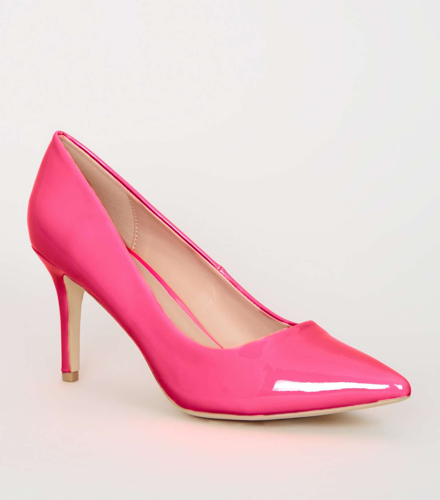 Pink Neon Patent Pointed Court Shoes 