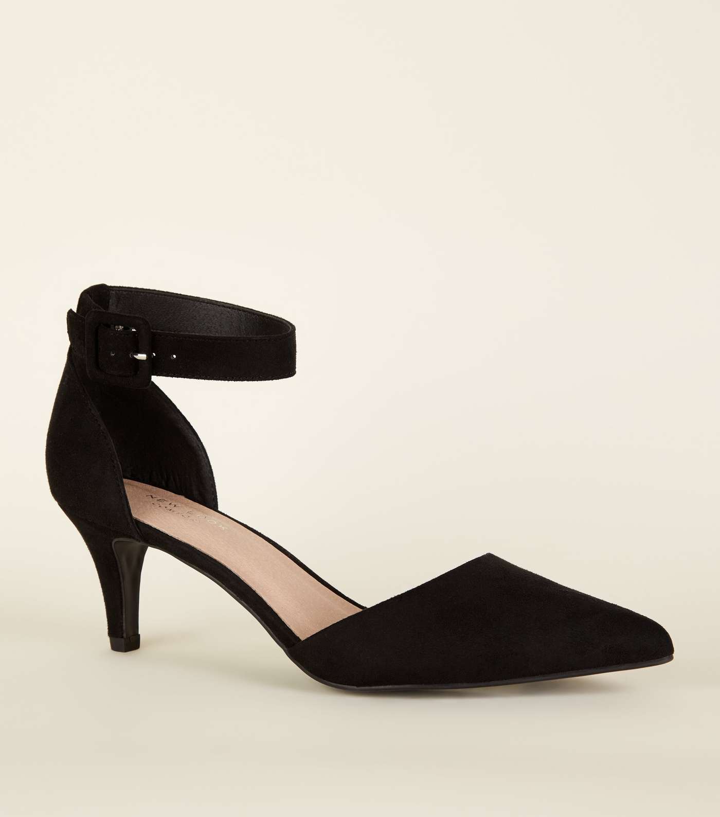 Black Comfort Flex Kitten Heel Pointed Court Shoes
