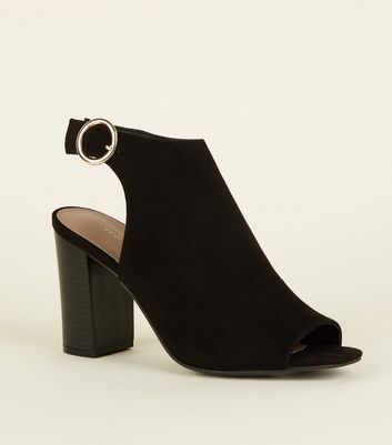 Black Suedette Peep Toe Heels | New Look