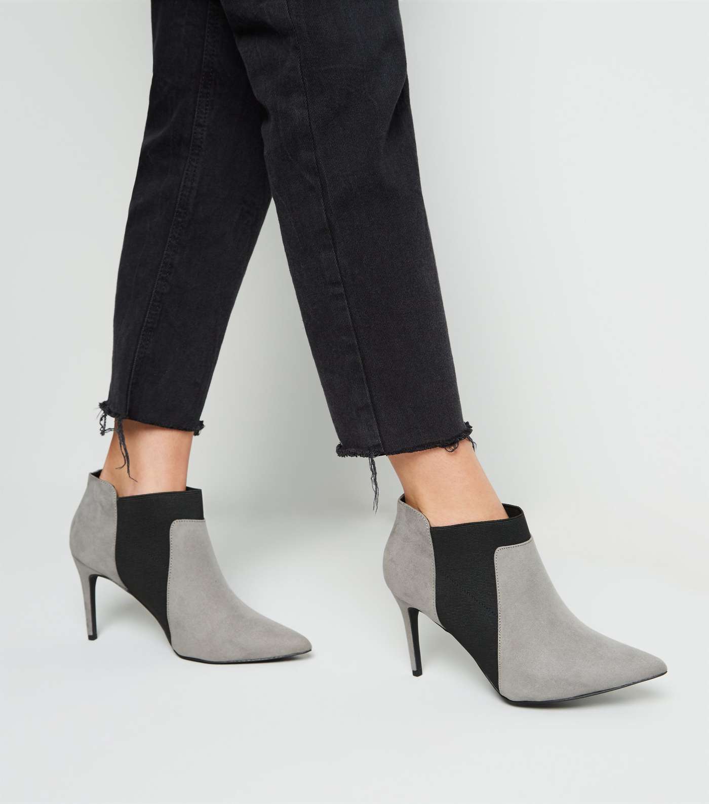 Grey Suedette Stiletto Chelsea Shoe Boots Image 2