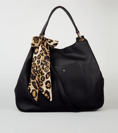 Handbags Black Clutch Tote Small Bags New Look Black Leather Look Leopard Print Scarf Hobo Bag
