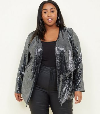 Curves Black Sequin Waterfall Jacket | New Look