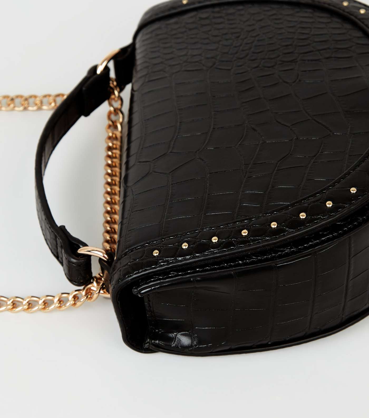 Black Faux Croc Studded Semi Circle Bag Image 4