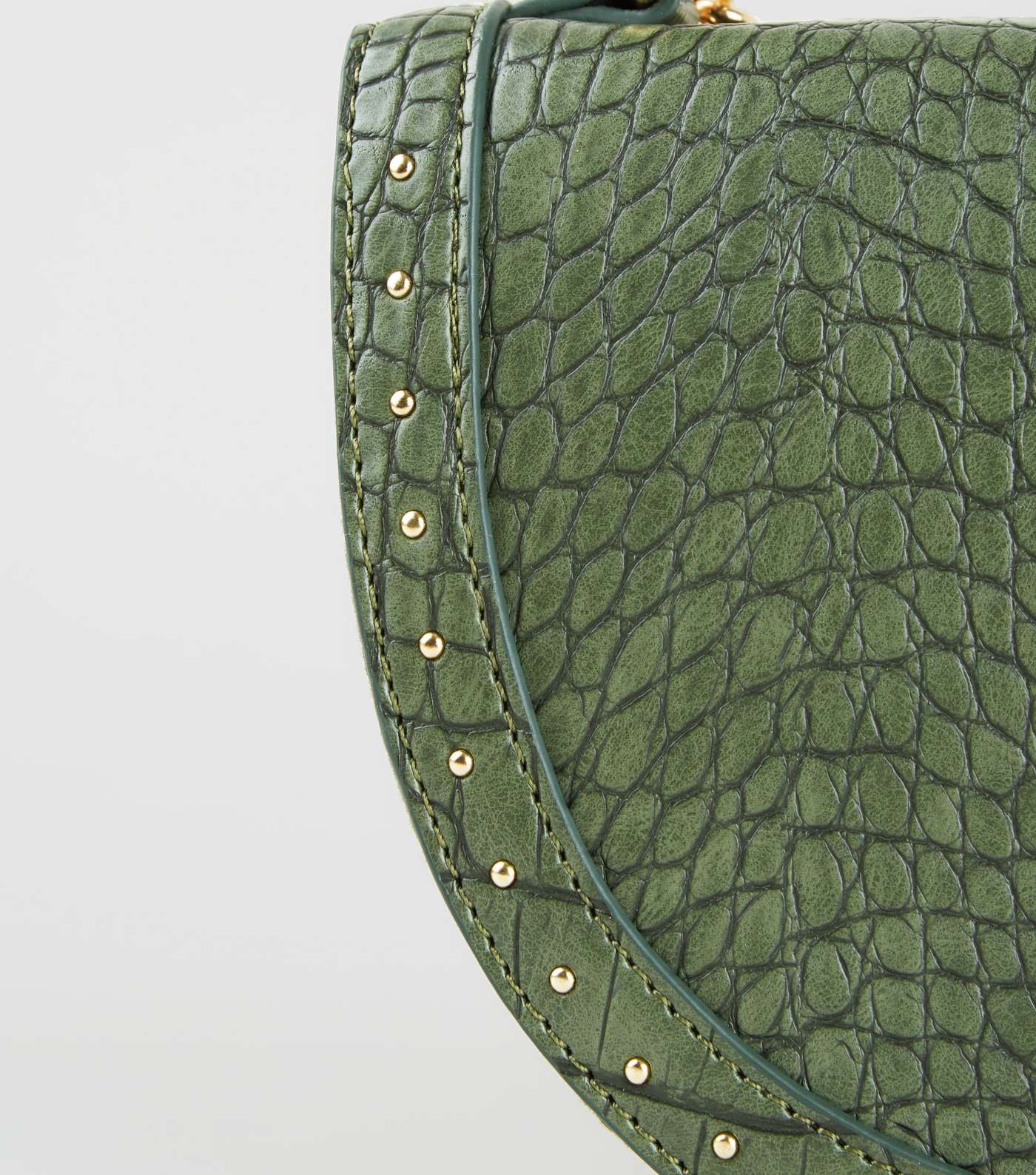 Khaki Faux Croc Studded Semi Circle Bag Image 4