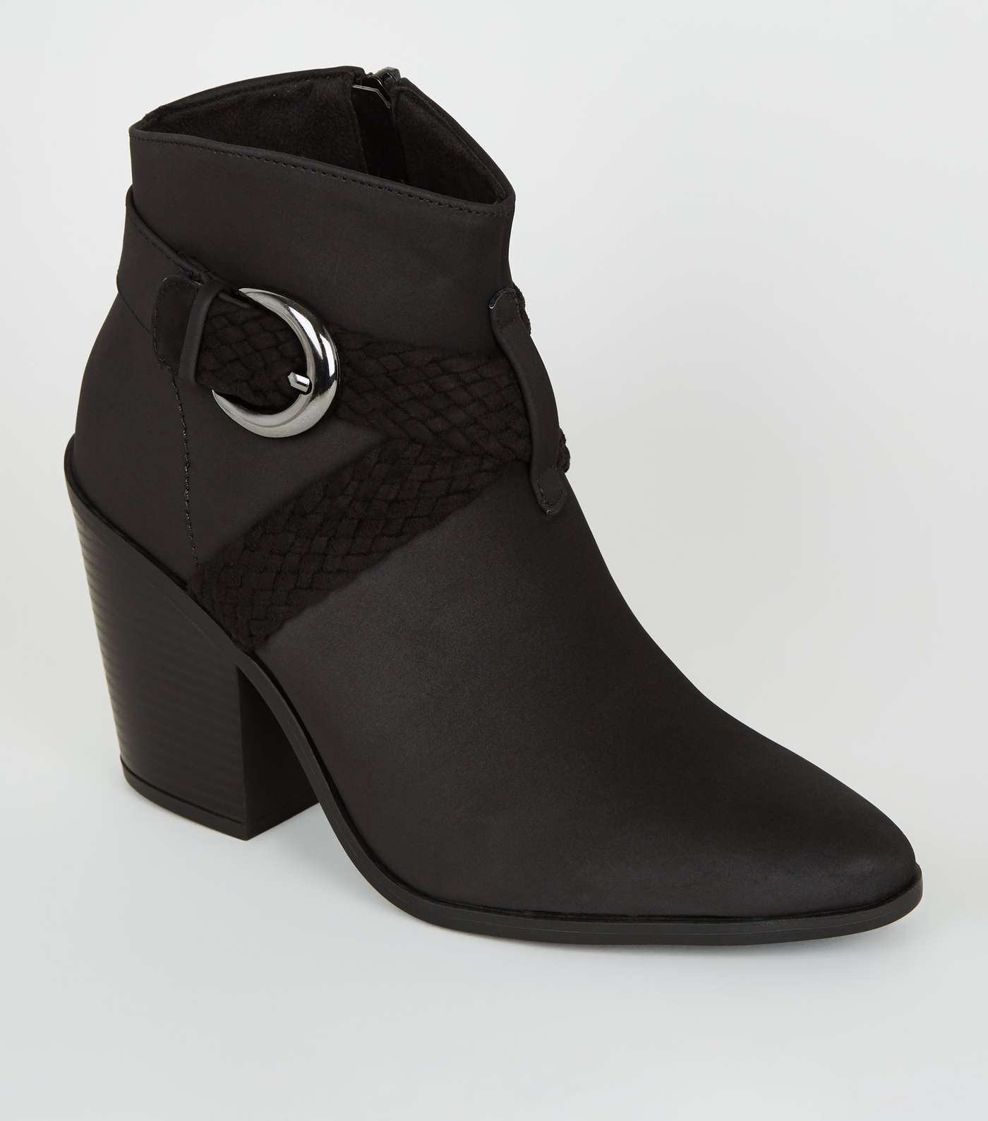 Black Woven Strap Heeled Western Boots