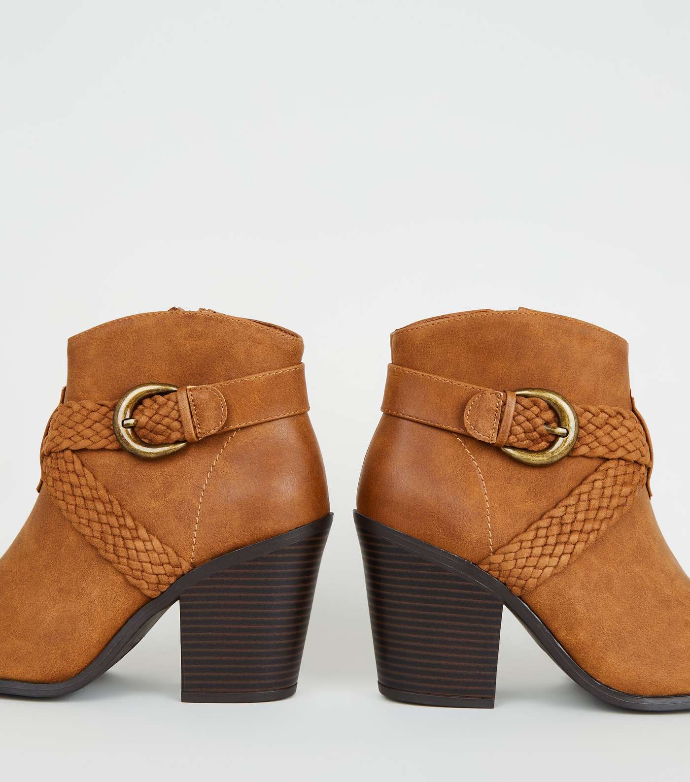 Tan Woven Strap Heeled Western Boots Image 4