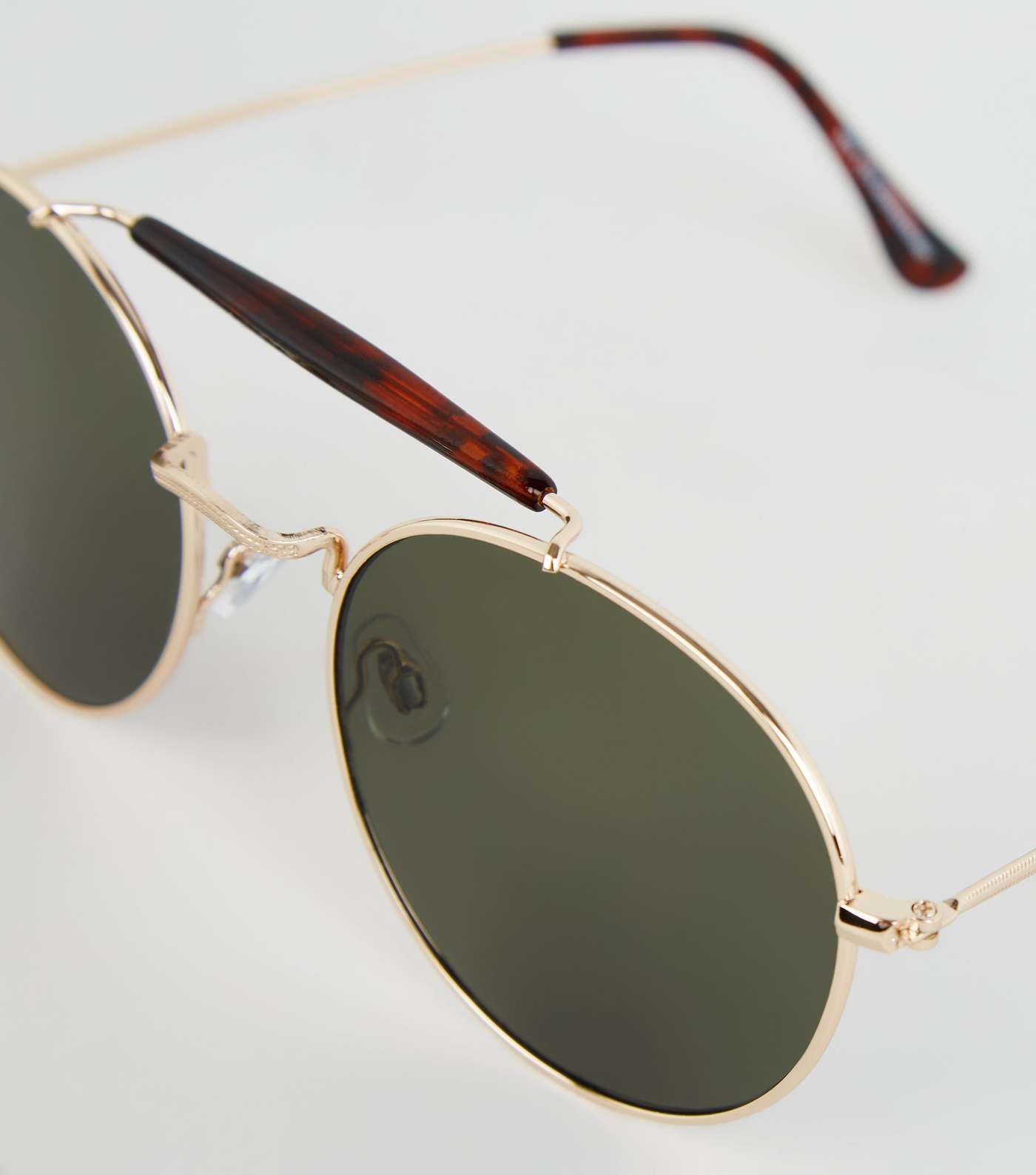 Gold Faux Tortoiseshell Brow Bar Pilot Sunglasses  Image 3
