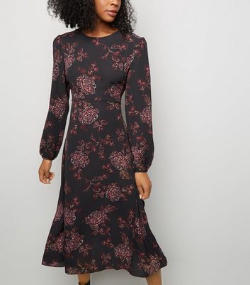 apricot black floral dress