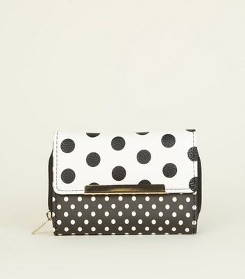 black and white polka dot clutch bag