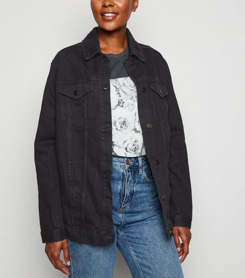 Veste noire oversize en jean boutonnée