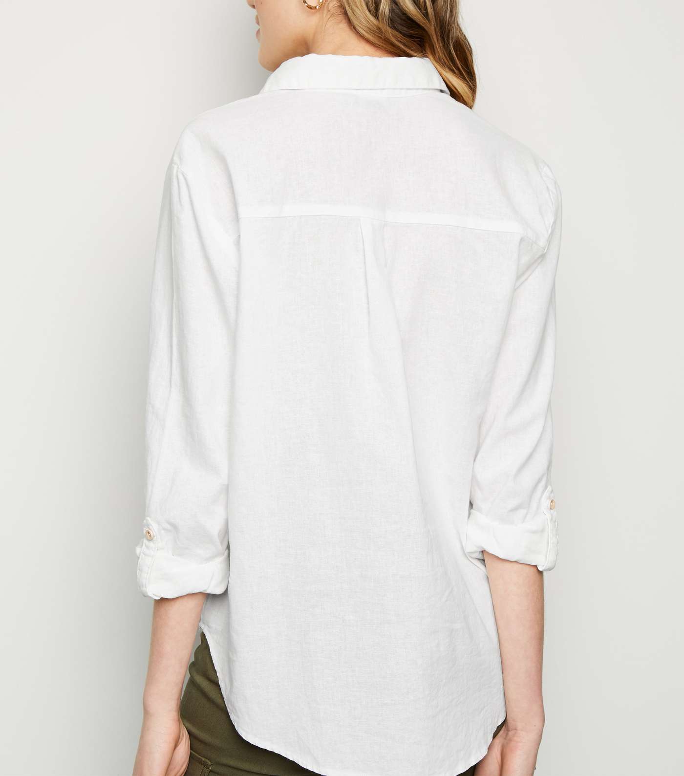 White Linen Blend Pocket Front Shirt Image 3