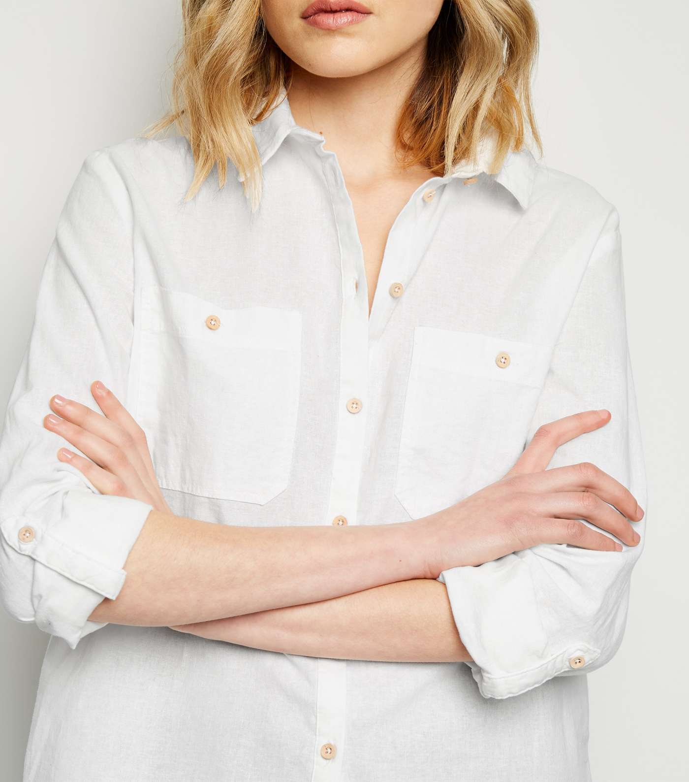 White Linen Blend Pocket Front Shirt Image 5