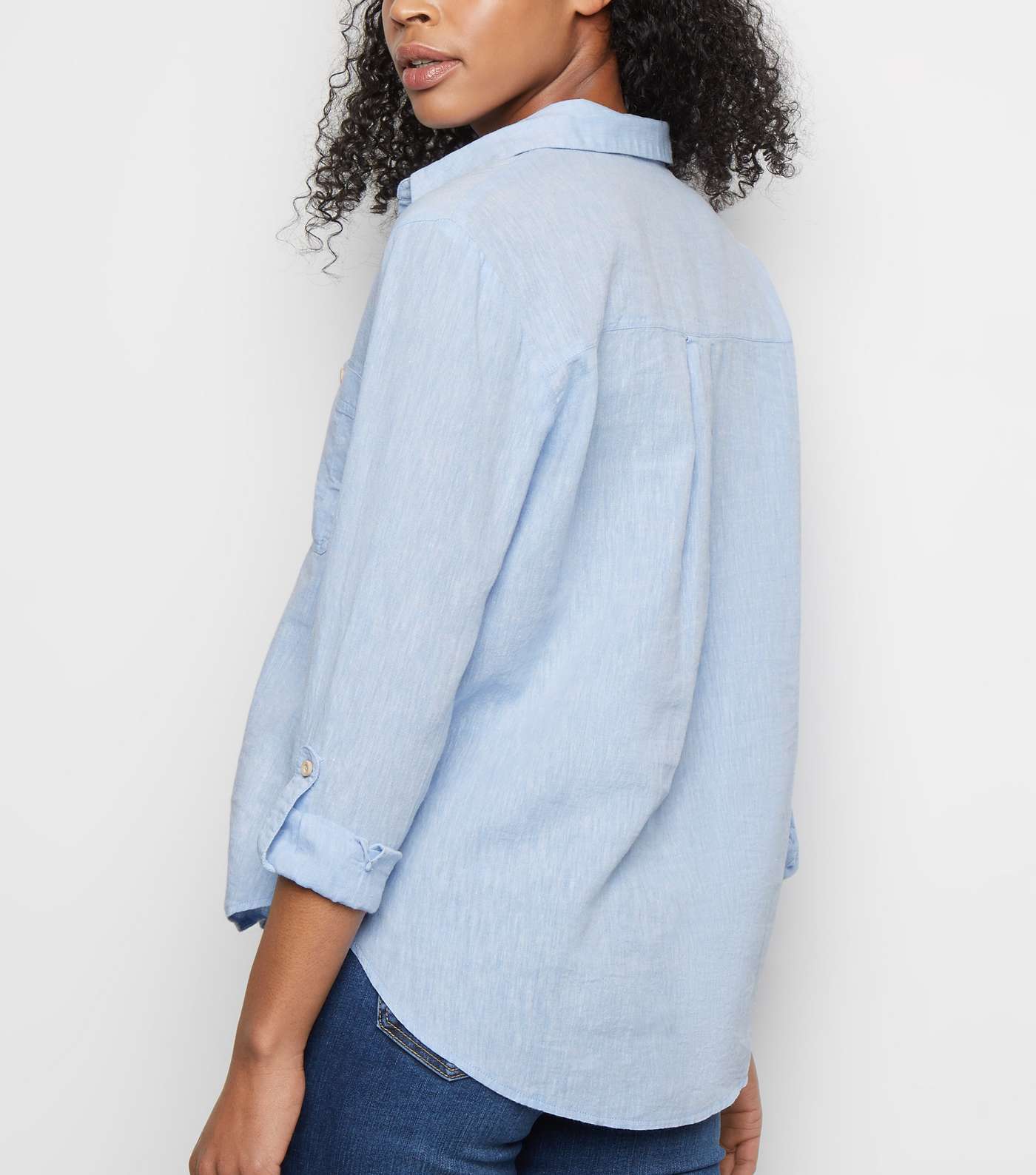 Blue Linen Blend Pocket Front Shirt Image 5