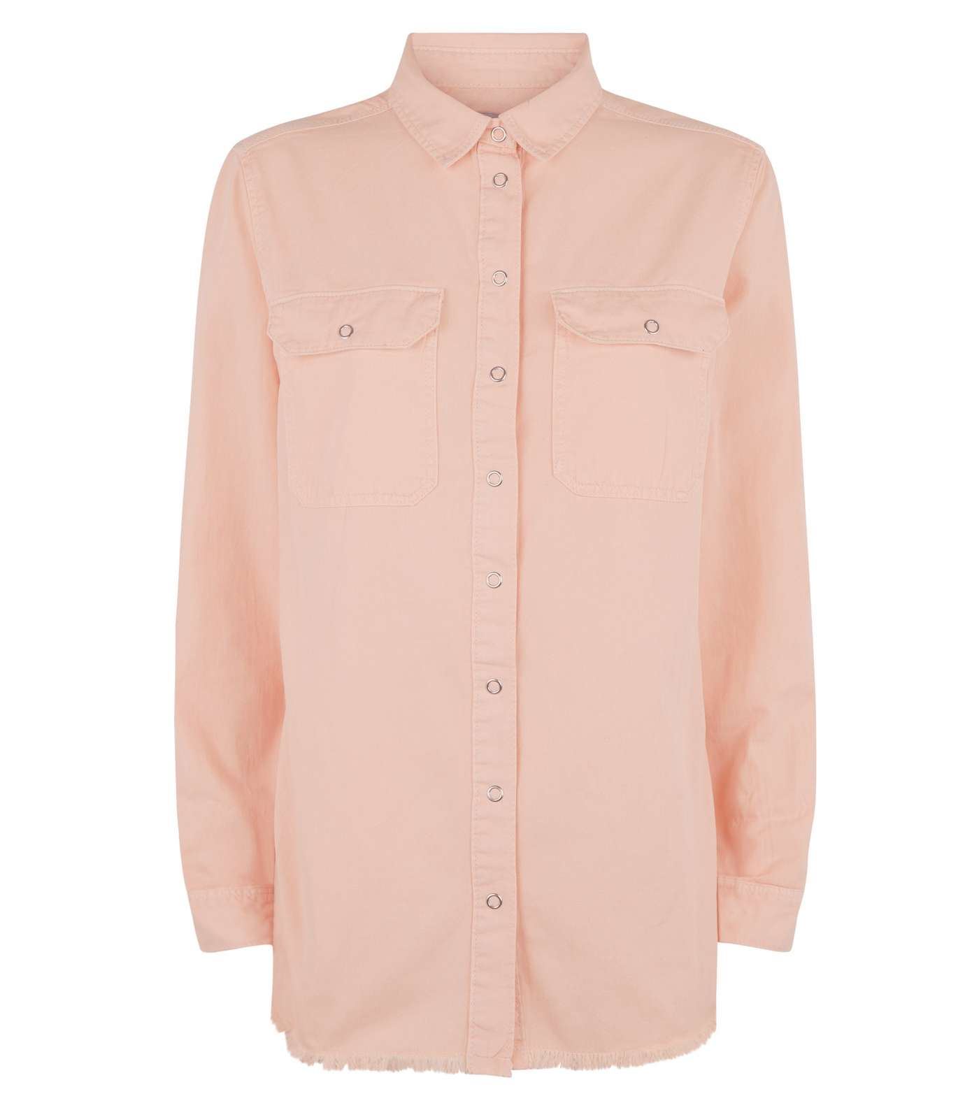 Pale Pink Fray Hem Oversized Denim Shirt Image 4