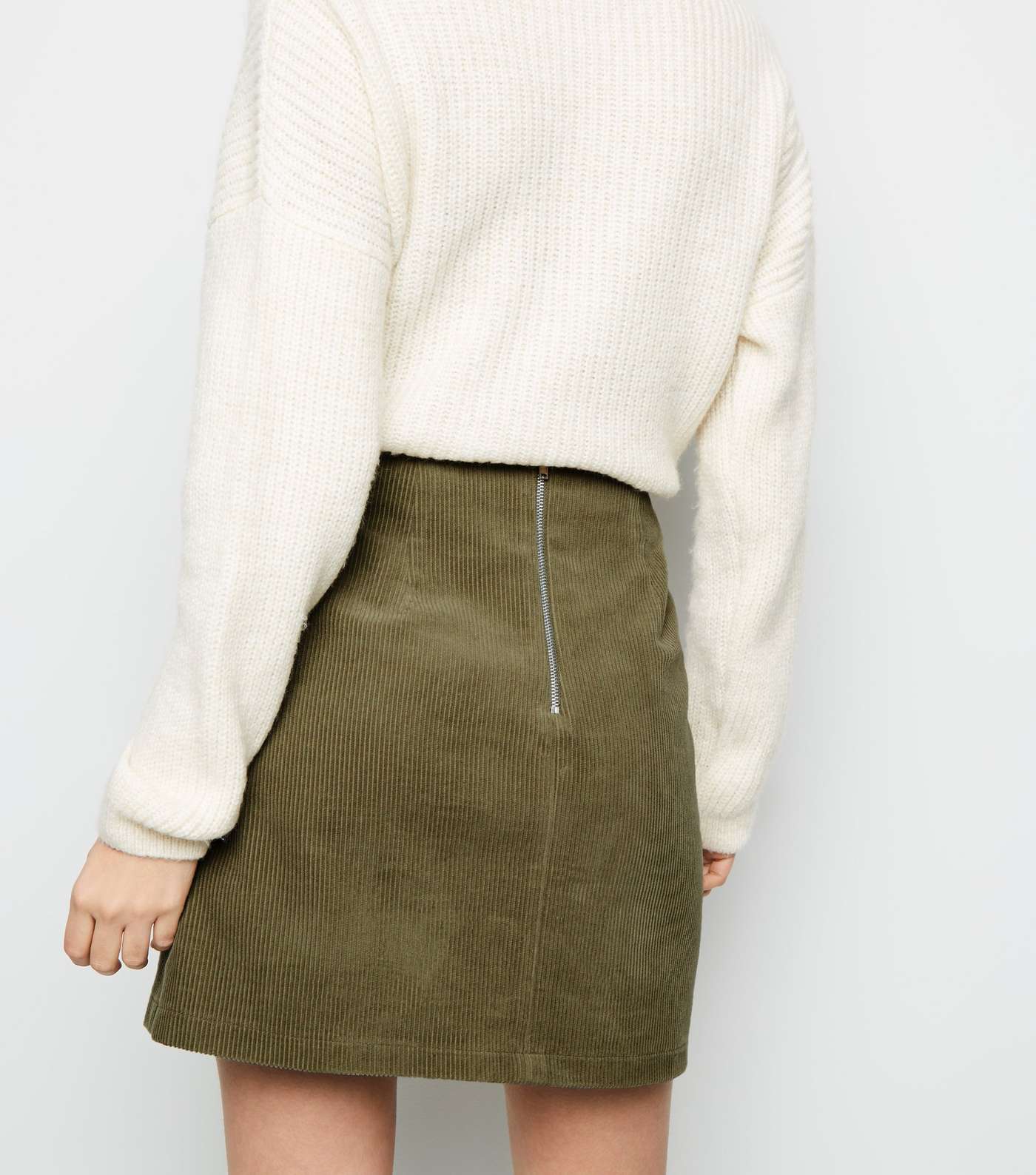 Khaki Welt Pocket Corduroy Skirt  Image 3