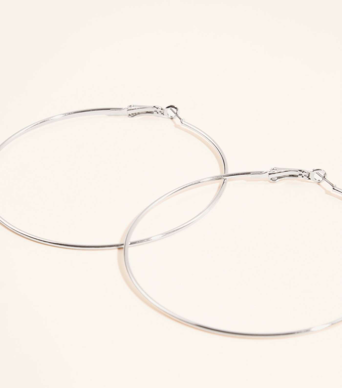 Silver Skinny Hoop Earrings Image 3