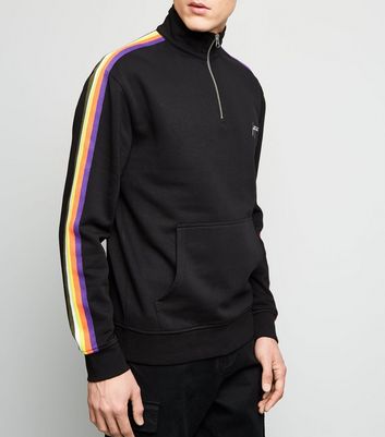 black sweatshirt with rainbow stripe