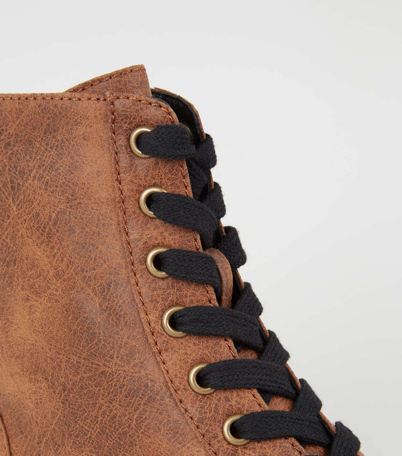 Tan Oiled Leather-Look Lace-Up Boots Image 3