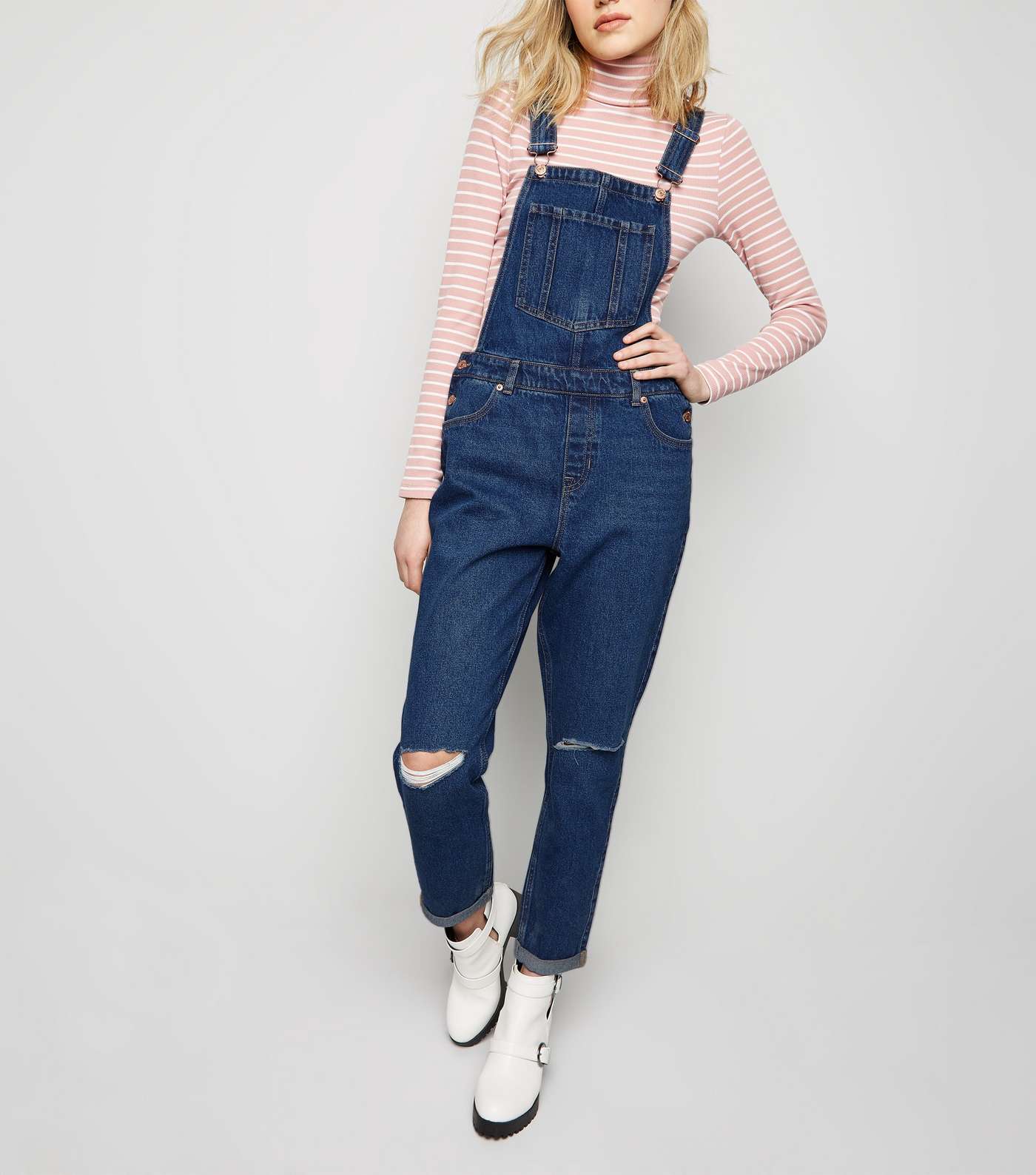 Blue Ripped Knee Denim Dungarees
