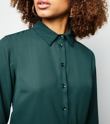 Dark Green Satin Long Sleeve Shirt 