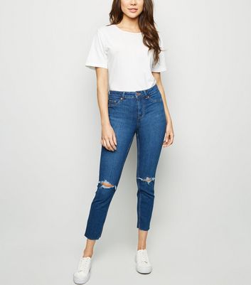 Blue Ripped Mid Rise Jenna Skinny Jeans | New Look