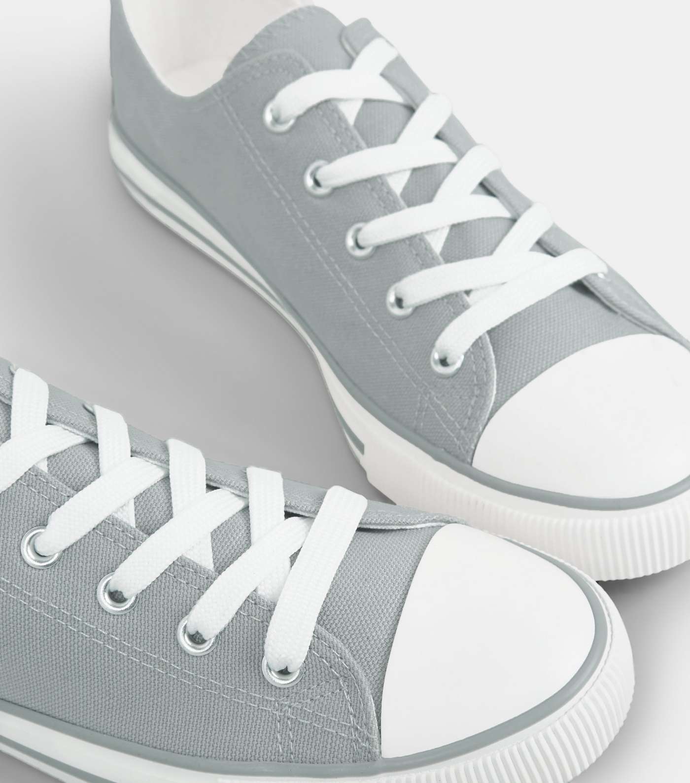 Grey Canvas Lace Up Trainers  Image 4