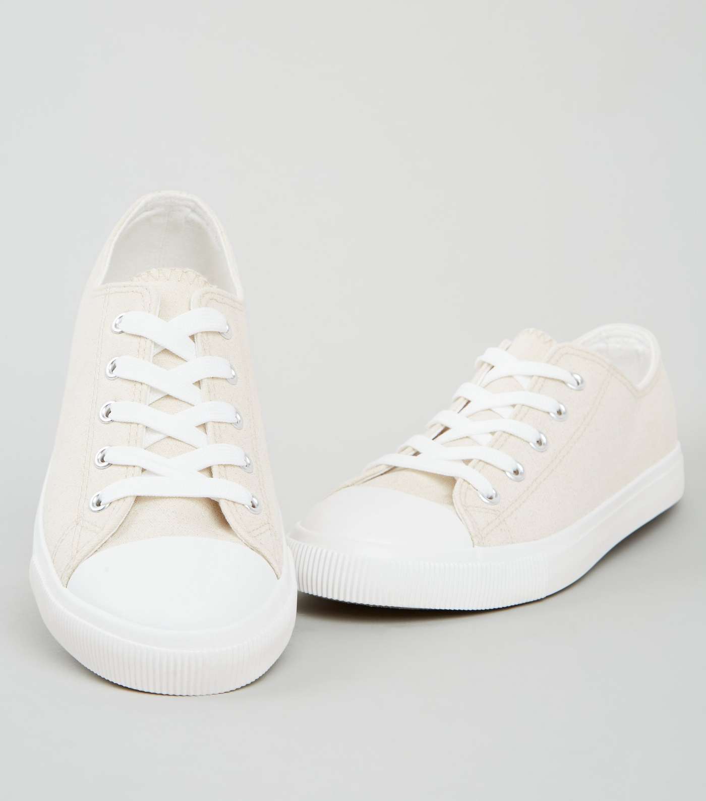 Off White Canvas Lace Up Trainers  Image 3