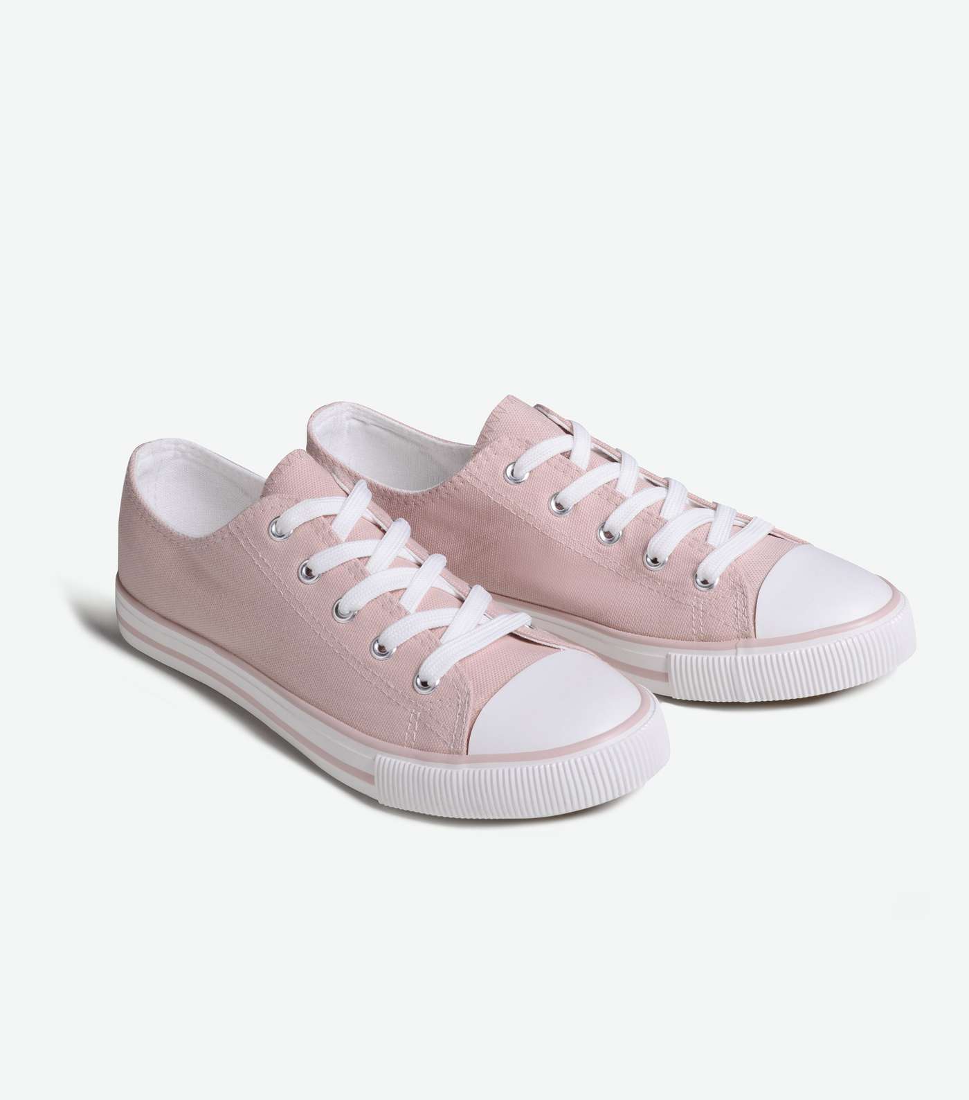 Pale Pink Canvas Lace Up Trainers  Image 2