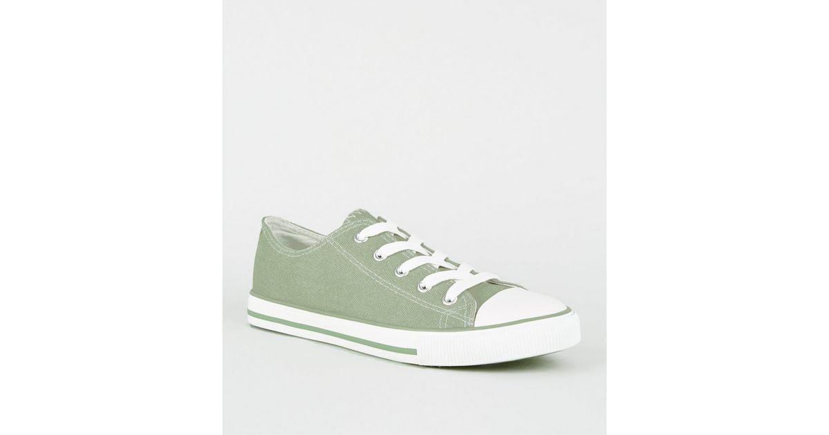 Light Green Canvas Lace Up Trainers | New Look