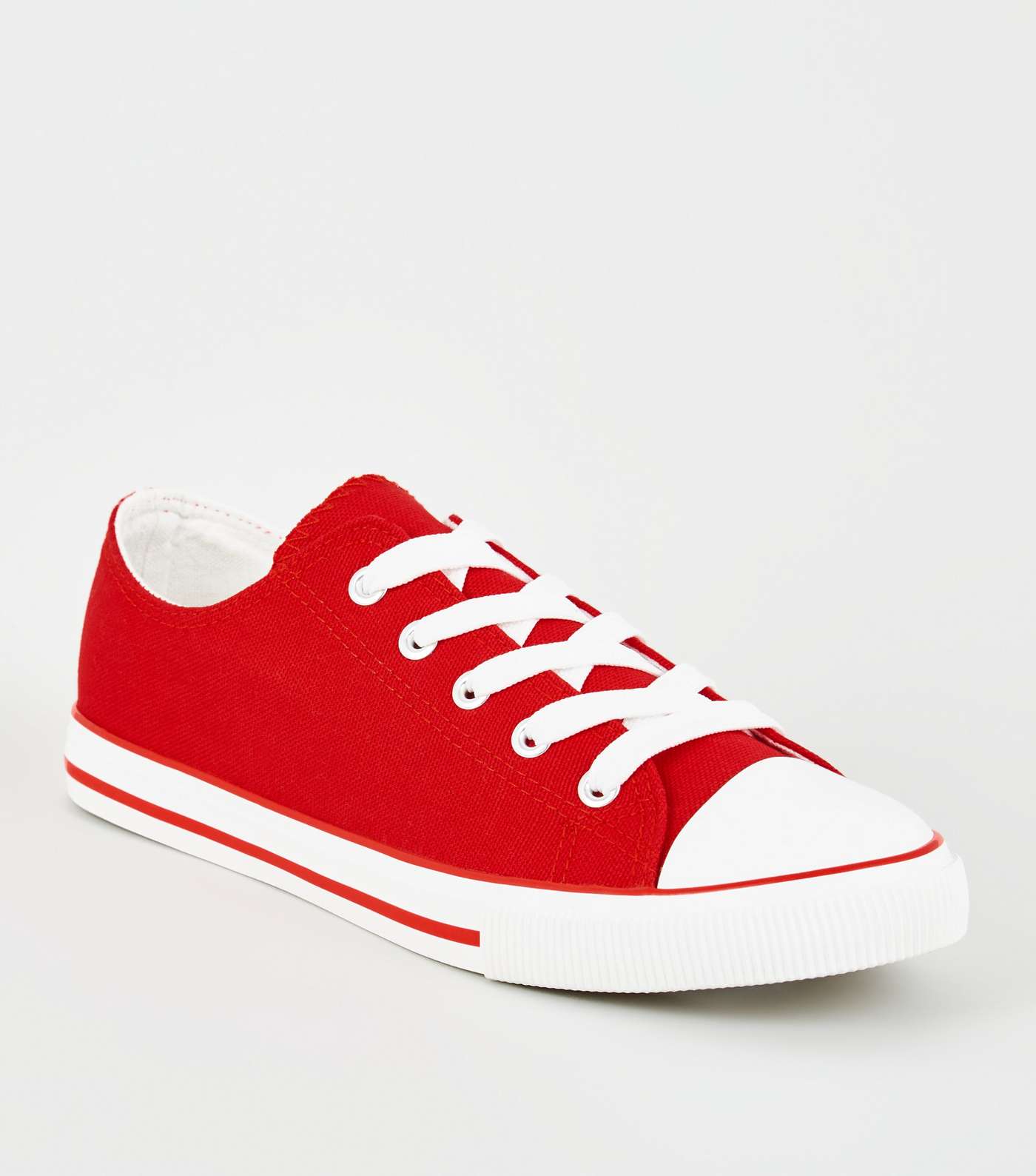 Red Canvas Lace Up Trainers 