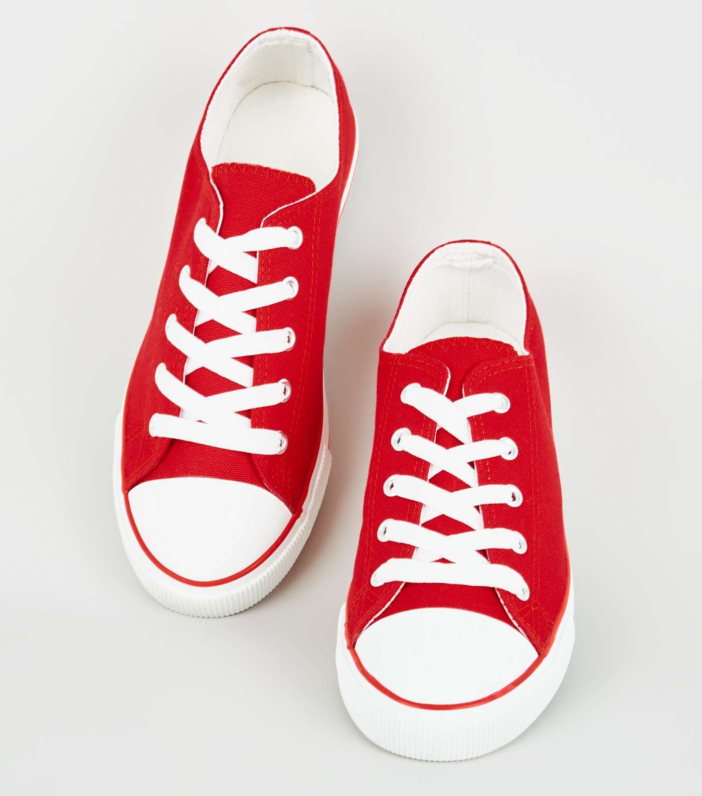 Red Canvas Lace Up Trainers  Image 3