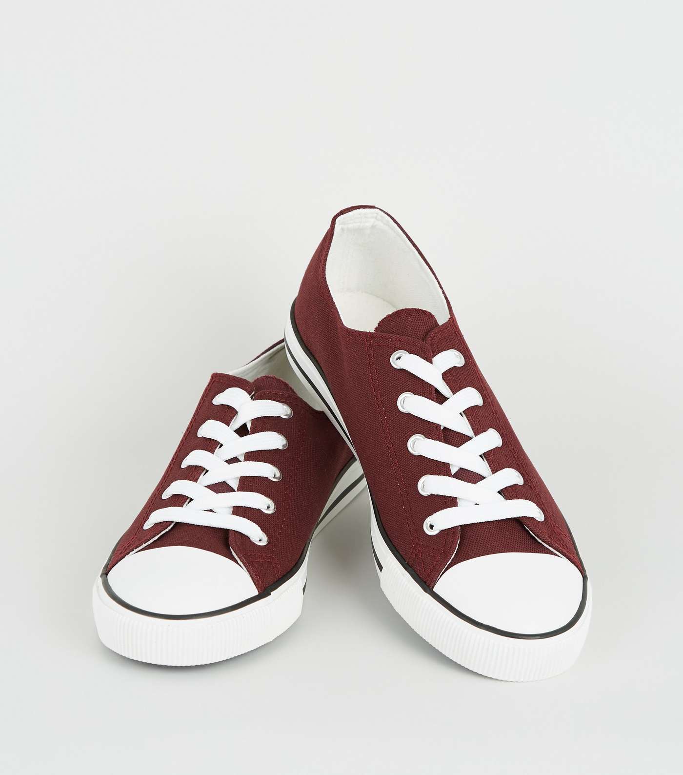Burgundy Canvas Lace Up Trainers  Image 3