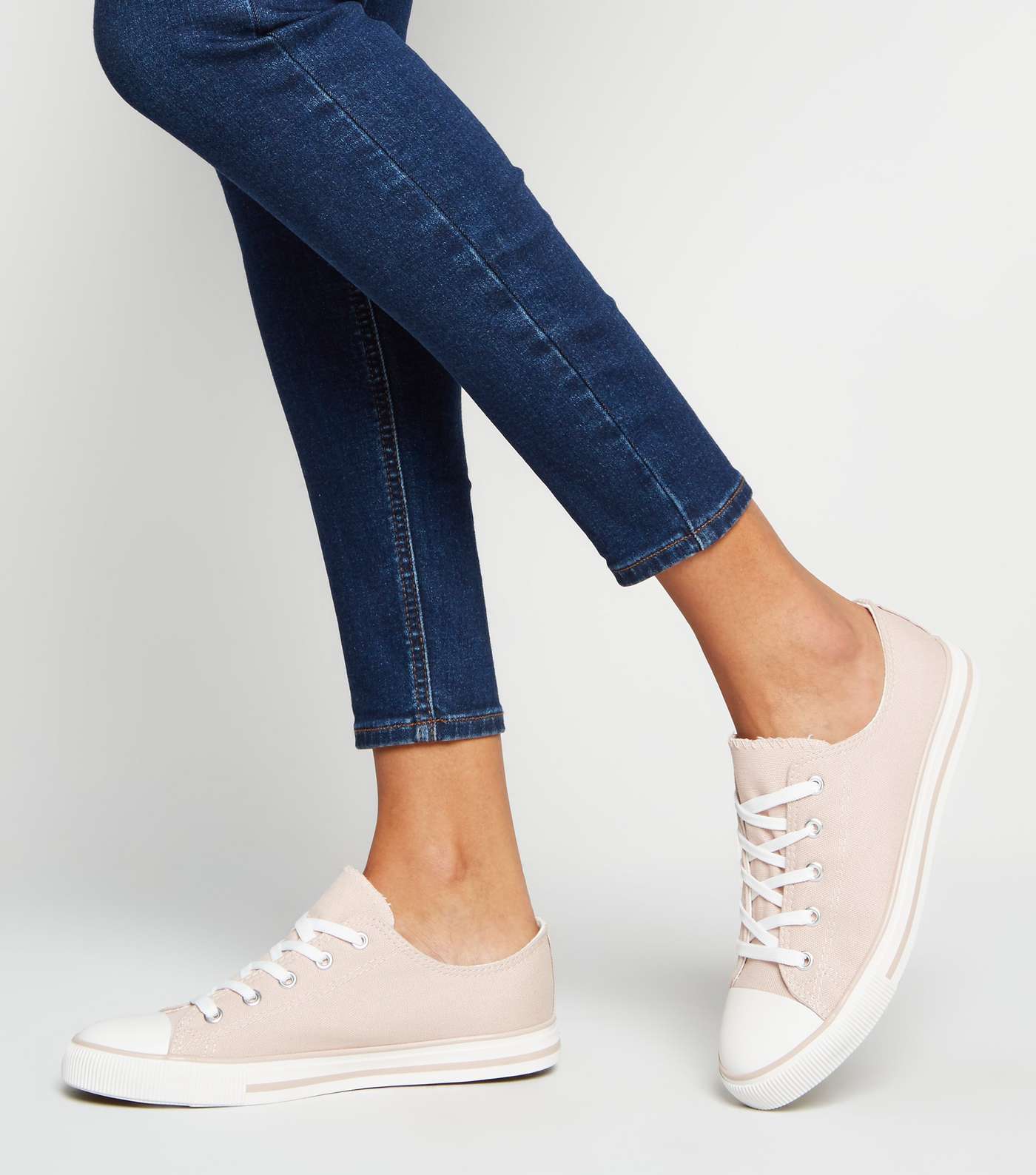 Pink Canvas Lace Up Trainers  Image 2