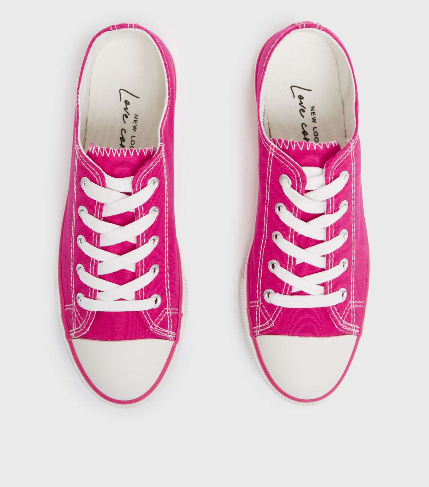 Bright Pink Canvas Lace Up Trainers  Image 3
