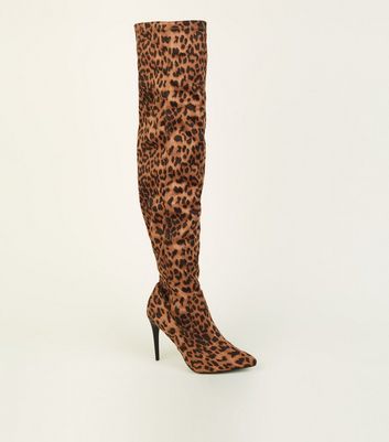Stone Leopard Print Over The Knee 
