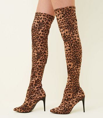 knee high leopard print boots