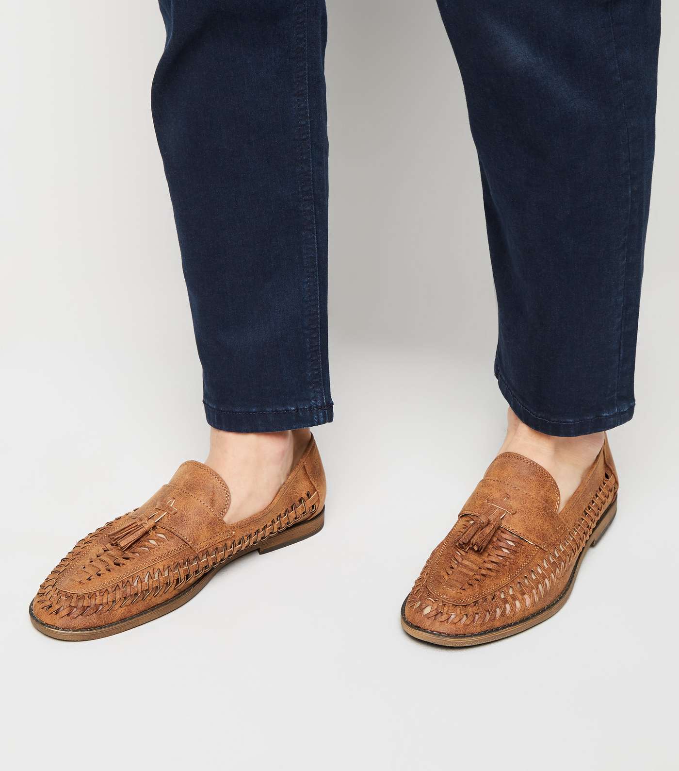 Tan Woven Tassel Front Loafers
